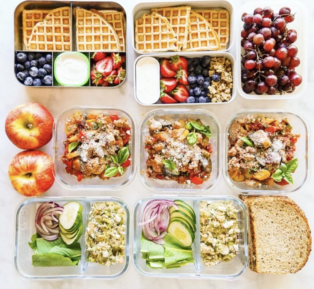 Meal prep containers with pre-prepared healthy affordable foods